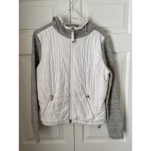 Athleta Cozier Insulated White and Grey Quilted Hoodie Full Zip Jacket S
